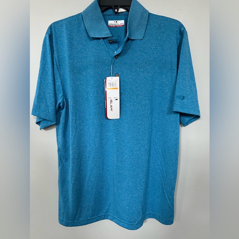 🔥GRANDSLAM GOLF MENS POLO SHIRT LIGHT BLUE HEATHER GSKM70F5OF 468 SMALL NWT $55